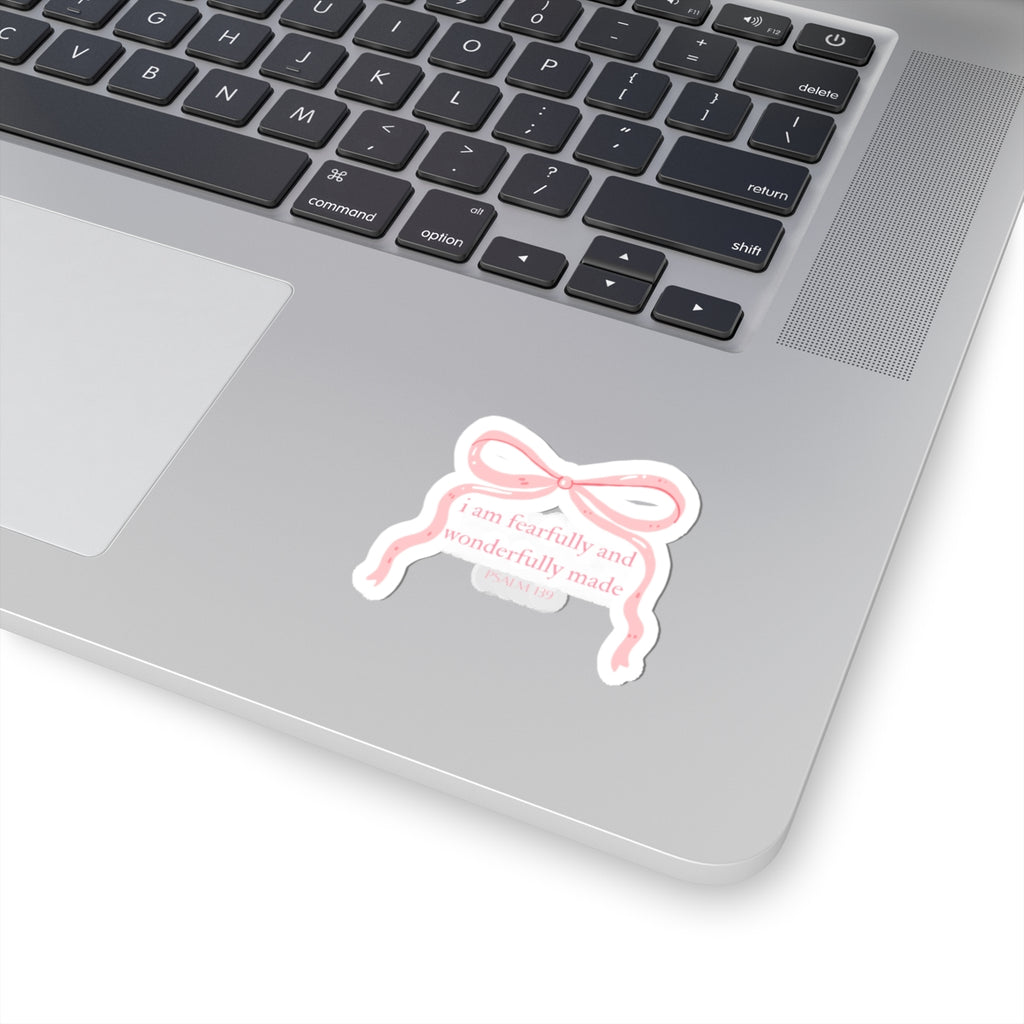 Faith-Based Pink Bow Sticker — "I Am Fearfully and Wonderfully Made" Kiss-Cut