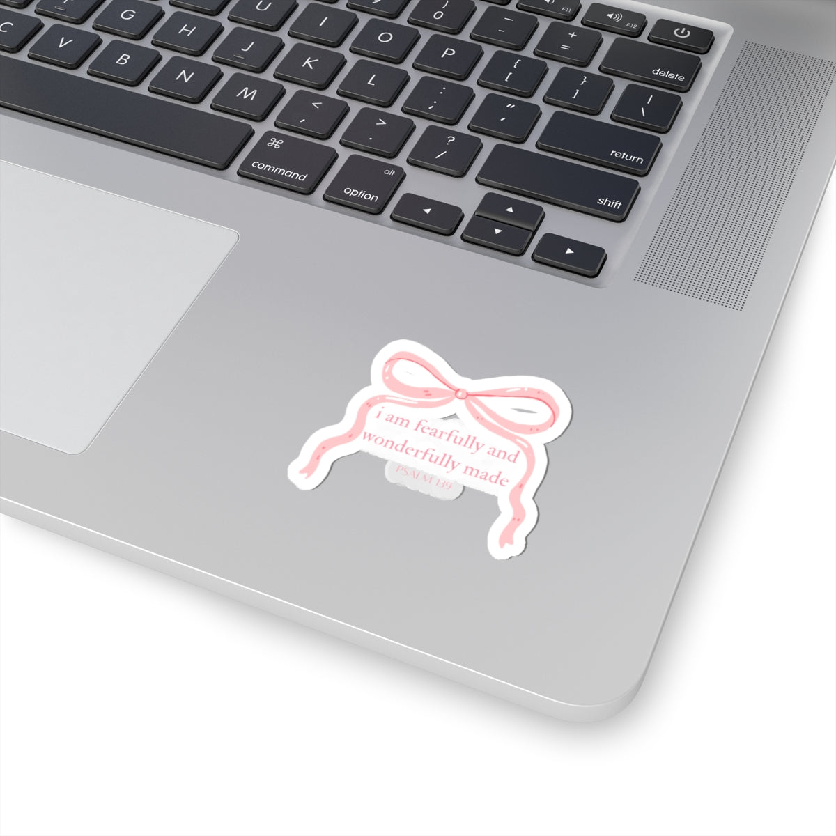Faith-Based Pink Bow Sticker — "I Am Fearfully and Wonderfully Made" Kiss-Cut