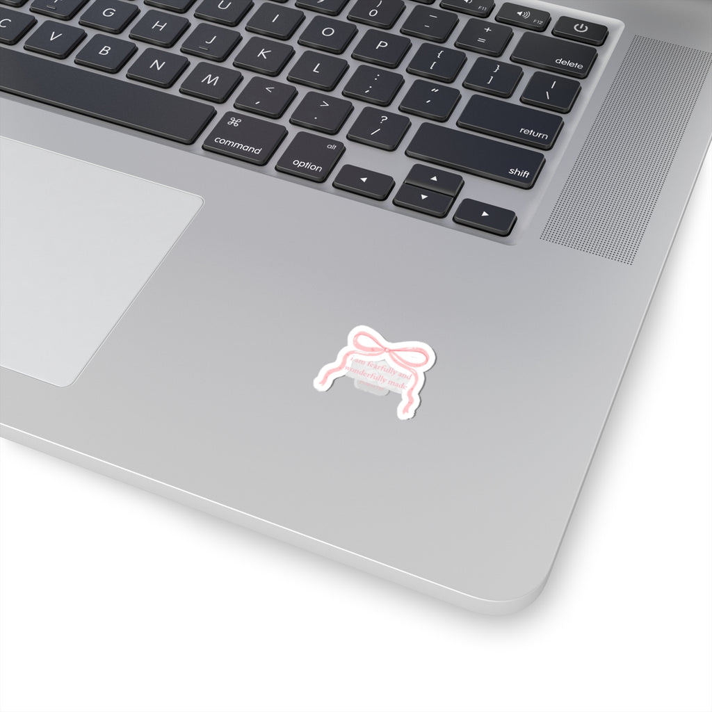 Faith-Based Pink Bow Sticker — "I Am Fearfully and Wonderfully Made" Kiss-Cut