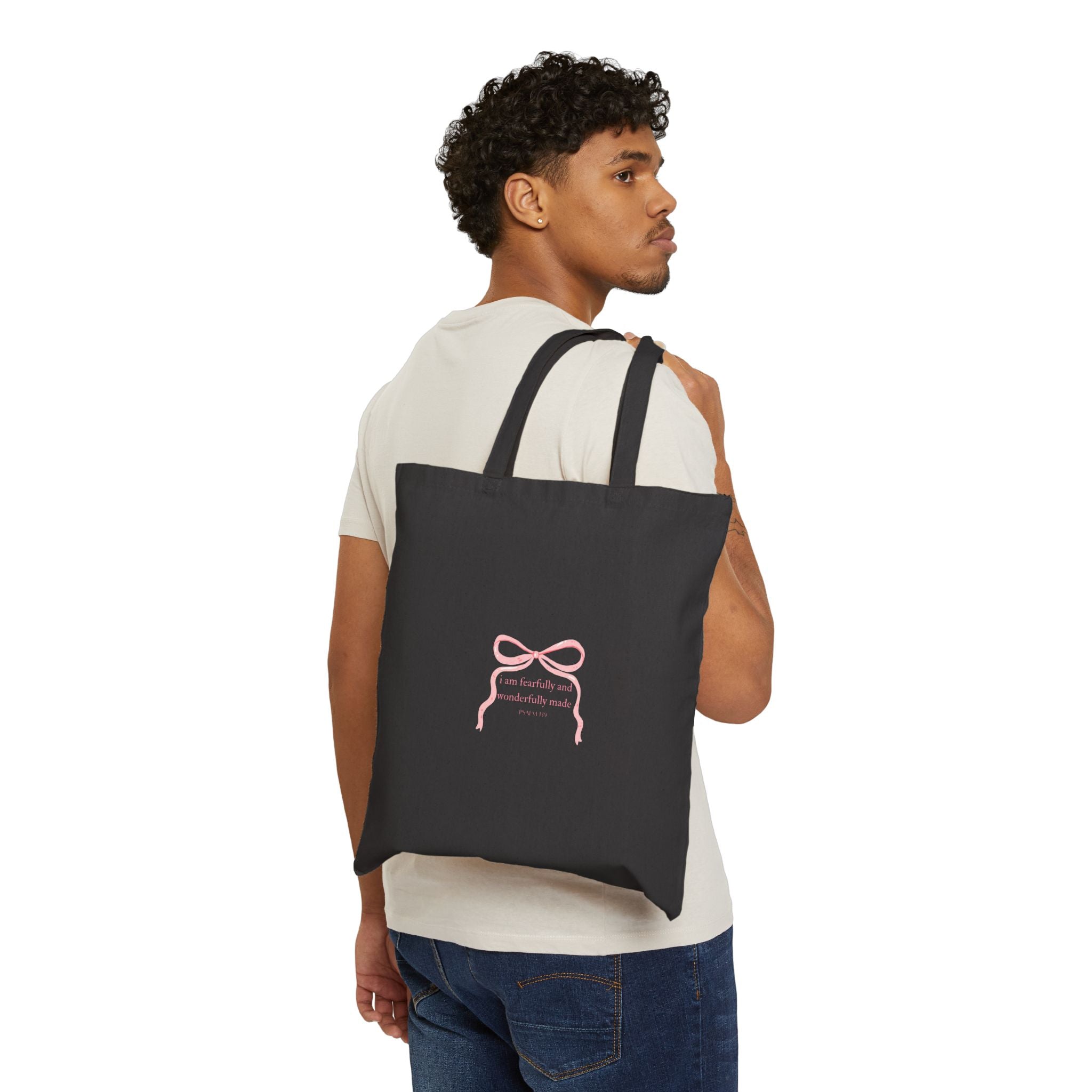 Canvas Tote Bag — Minimal Pink Ribbon Illustration, Everyday Eco Shopper