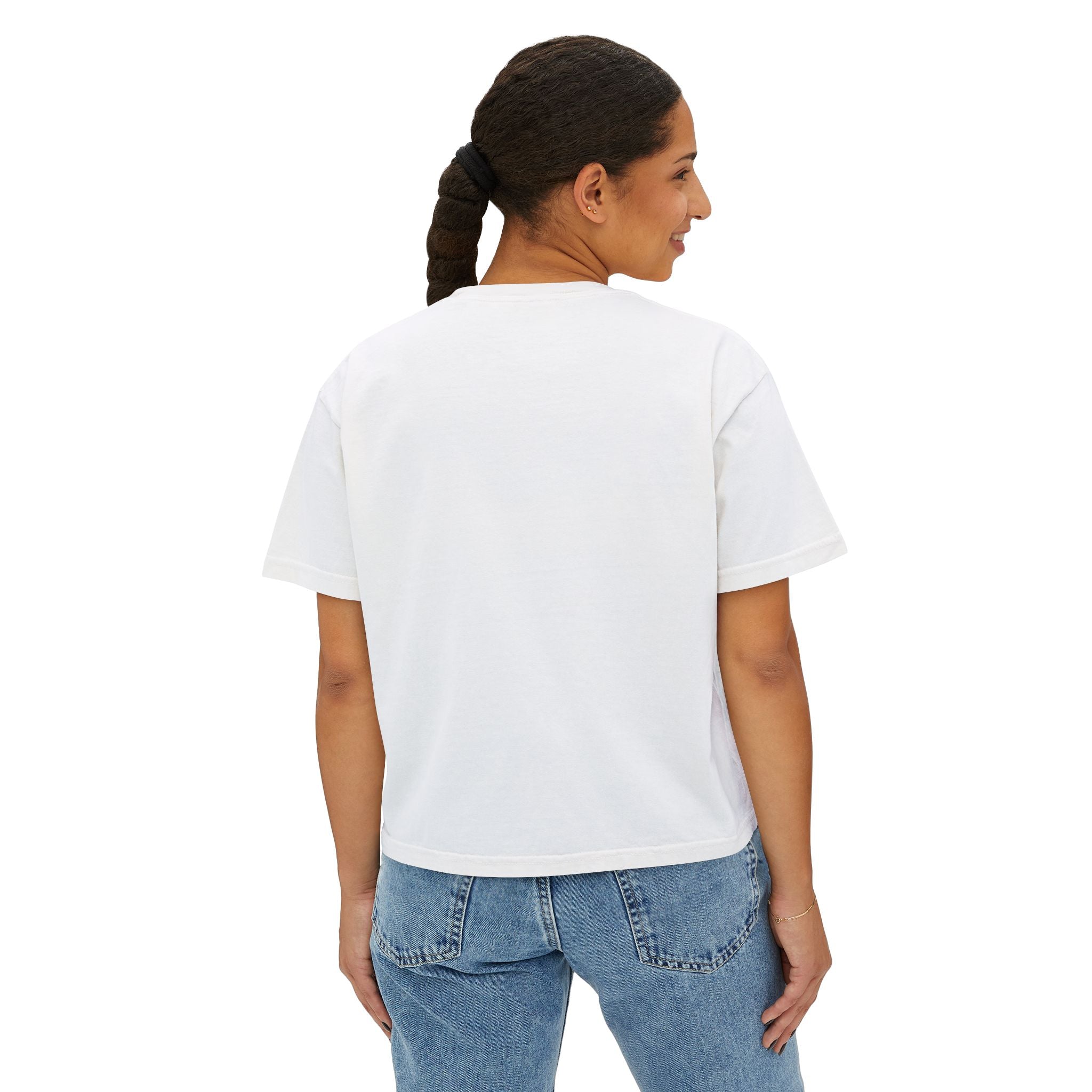 Camo Bow Women's Boxy Tee — Trendy Camouflage Bow Graphic Crop T-Shirt