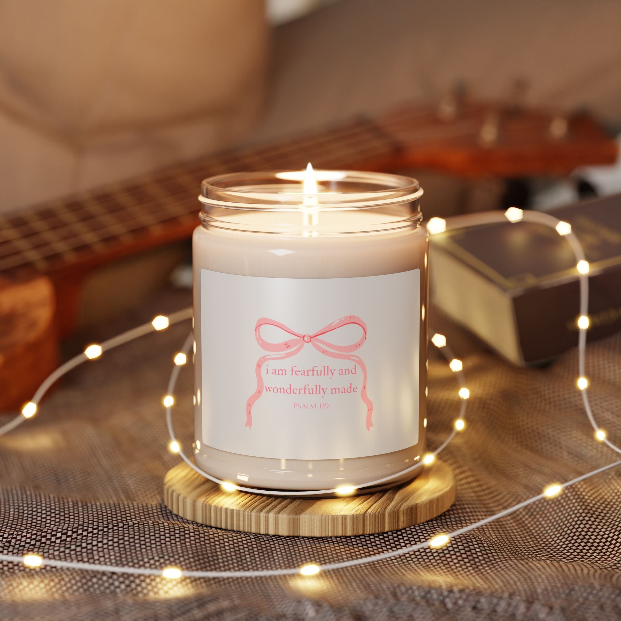 Inspirational Soy Candle 9oz — "Fearfully and Wonderfully Made" Pink Ribbon