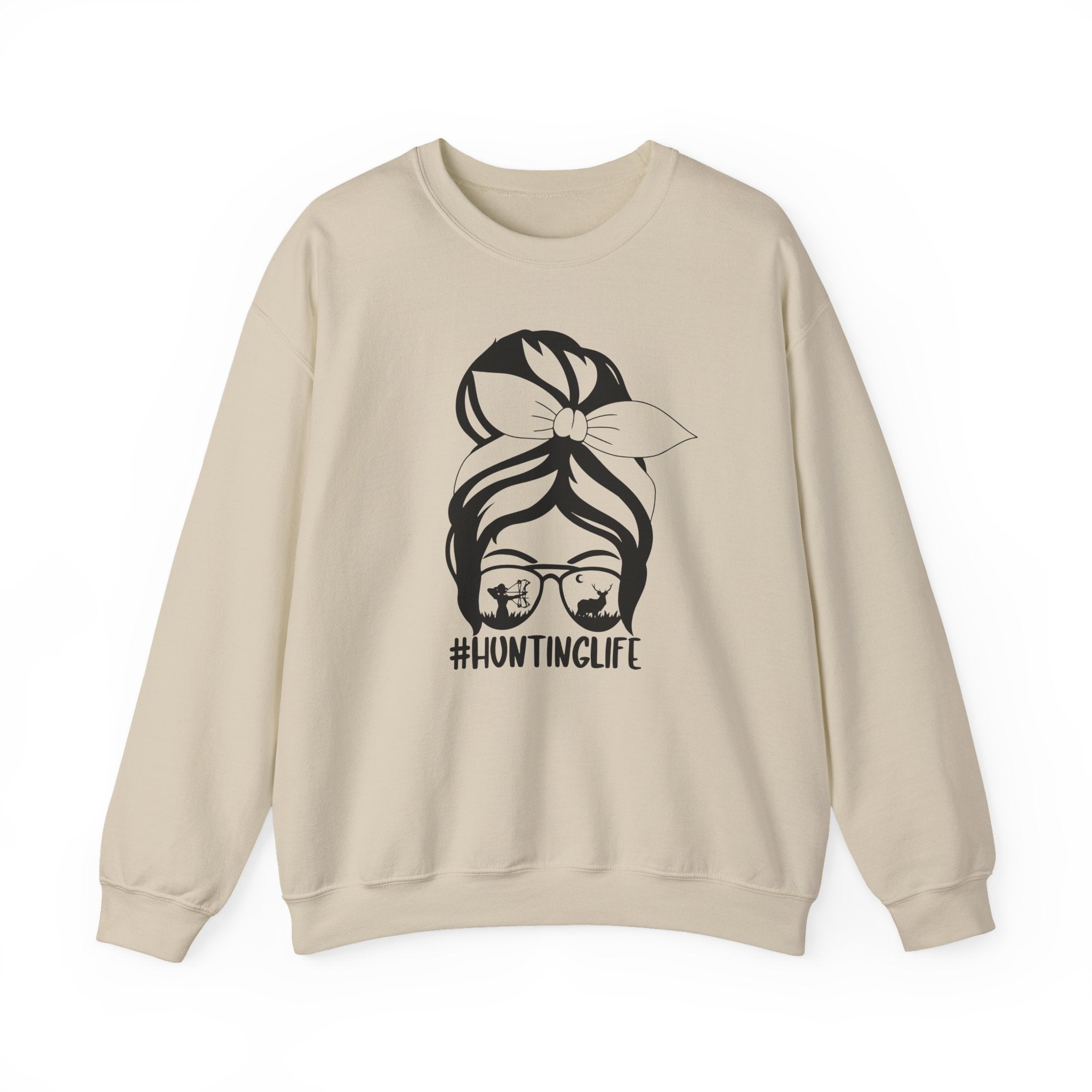 Hunting Life Graphic Sweatshirt – Messy Bun Bandana Ladies Crewneck