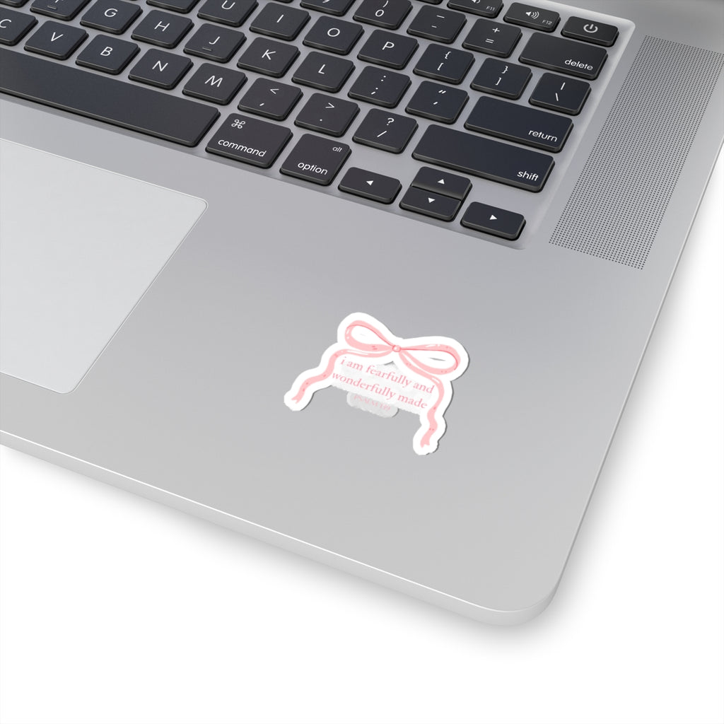 Faith-Based Pink Bow Sticker — "I Am Fearfully and Wonderfully Made" Kiss-Cut