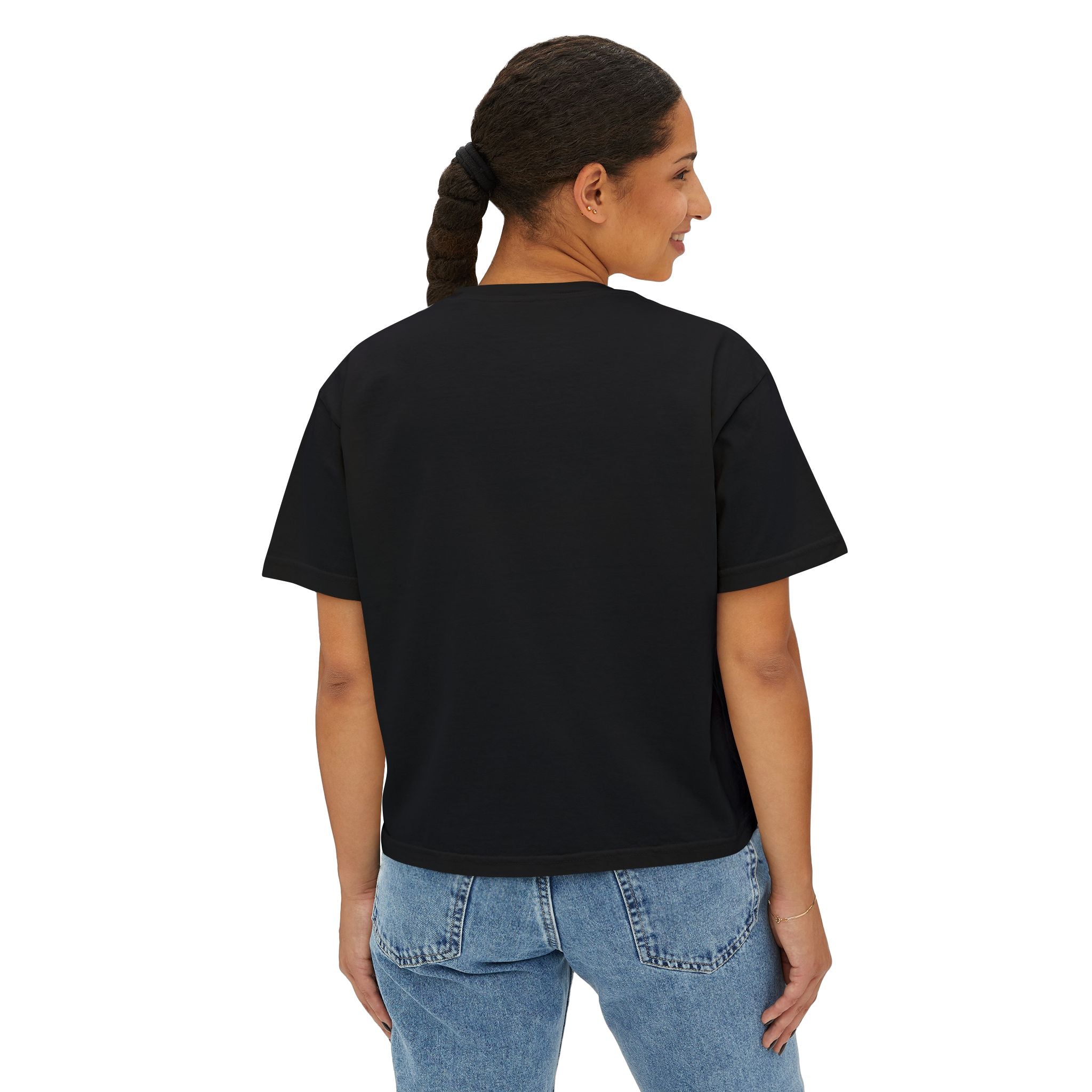 Camo Bow Women's Boxy Tee — Trendy Camouflage Bow Graphic Crop T-Shirt
