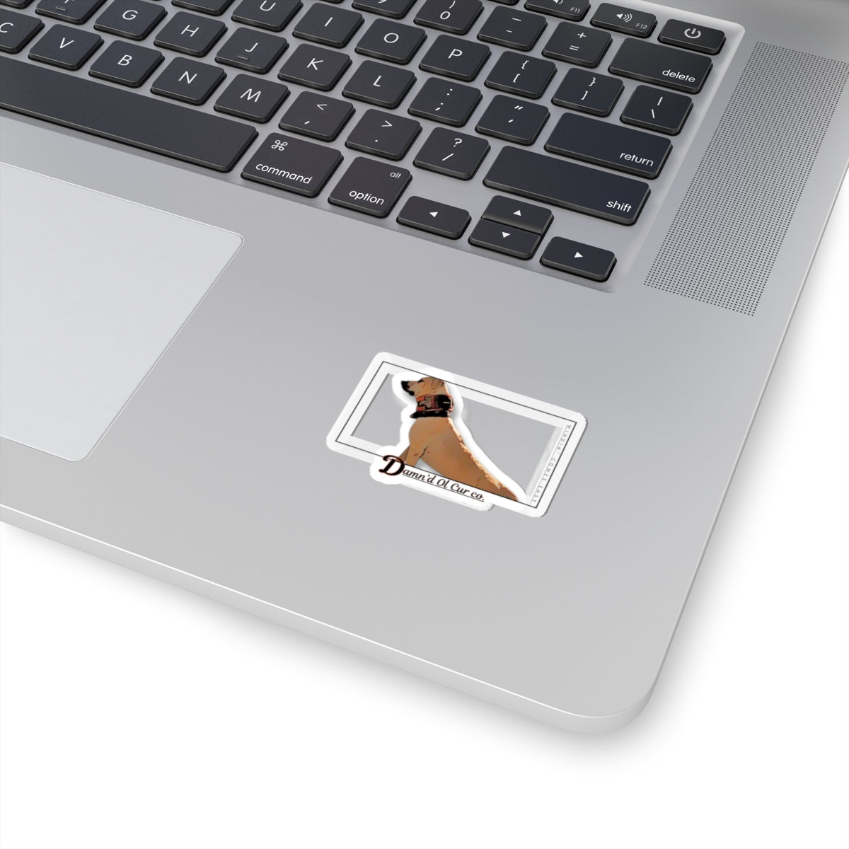 Cur Dog Sticker — Kiss-Cut Laptop Decal with 'Damn'd Ol Cur Co.'