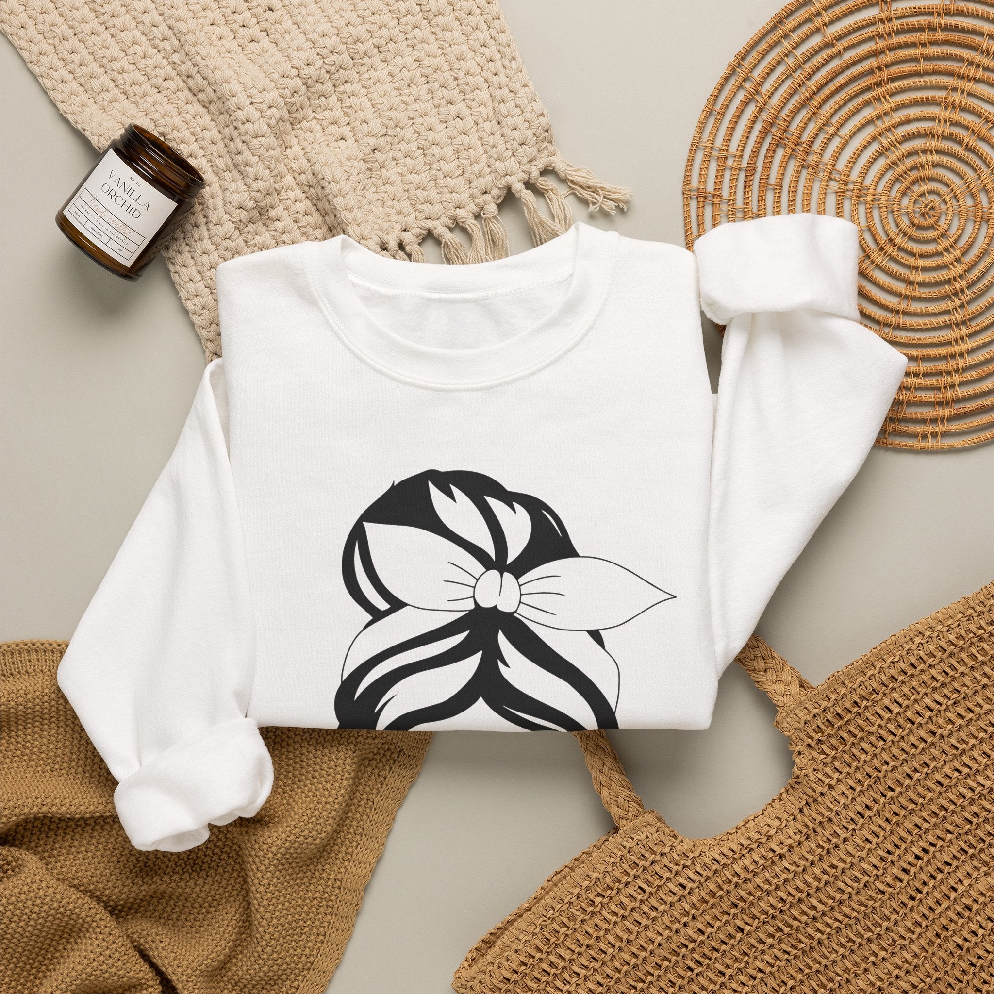 Hunting Life Graphic Sweatshirt – Messy Bun Bandana Ladies Crewneck