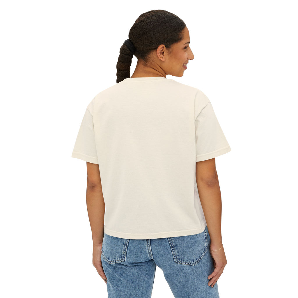 Camo Bow Women's Boxy Tee — Trendy Camouflage Bow Graphic Crop T-Shirt