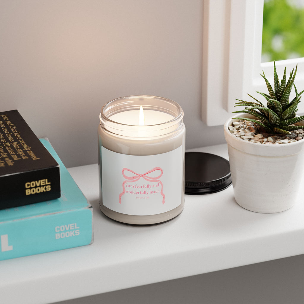 Inspirational Soy Candle 9oz — "Fearfully and Wonderfully Made" Pink Ribbon
