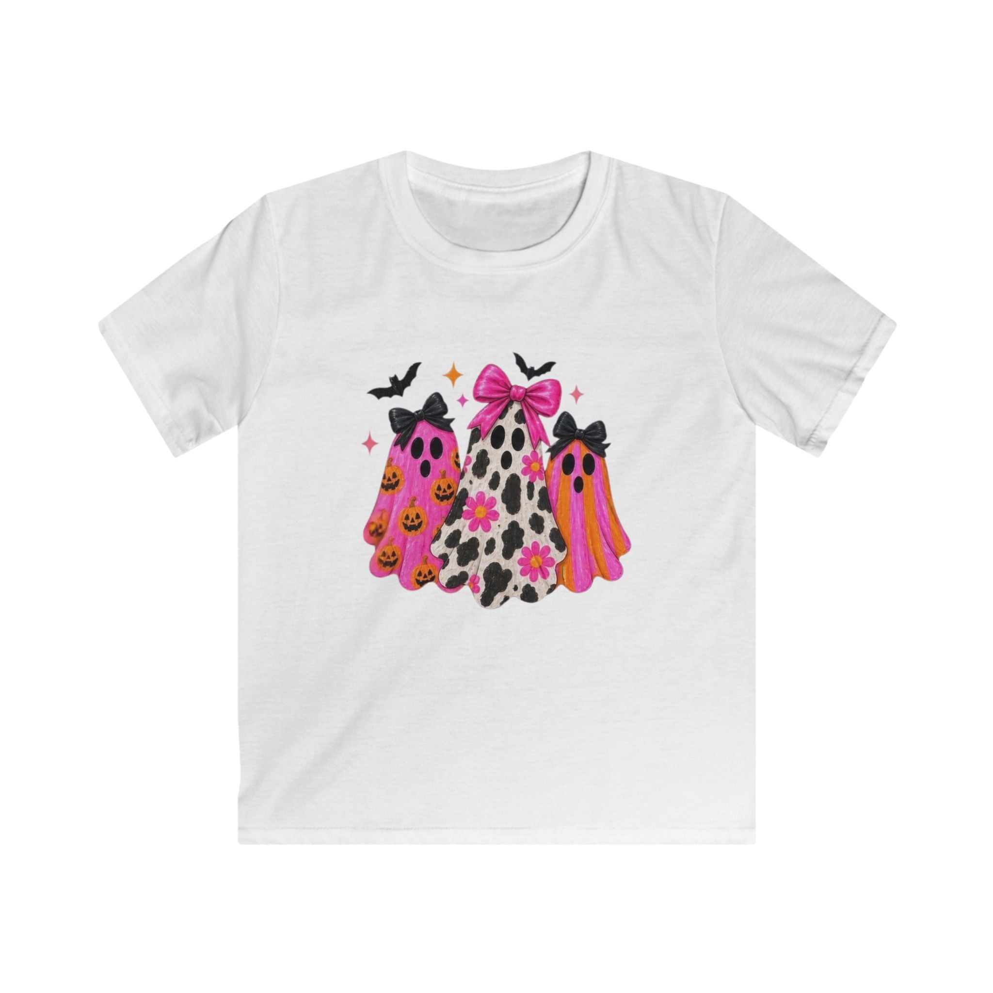 Kids Halloween Ghost Tee — Pink Bow Trio Trick-or-Treat Shirt