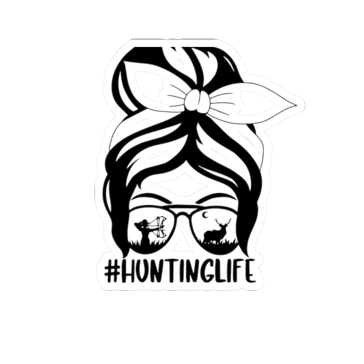 Hunting Life Kiss-Cut Sticker — Mom Bun Sunglasses Deer & Turkey Decal
