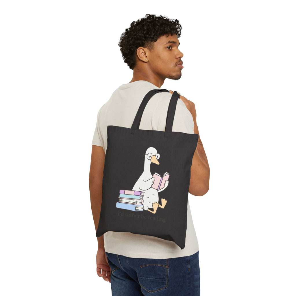 Tote Bag — Cute Reading Duck "I'd Rather Be Reading" Canvas Book Tote