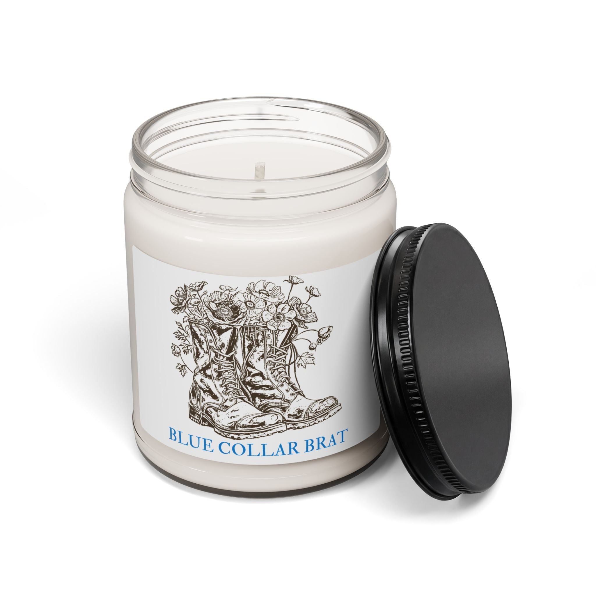 Blue Collar Brat Soy Candle — 9oz Scented Jar (Boots & Wildflower Design)