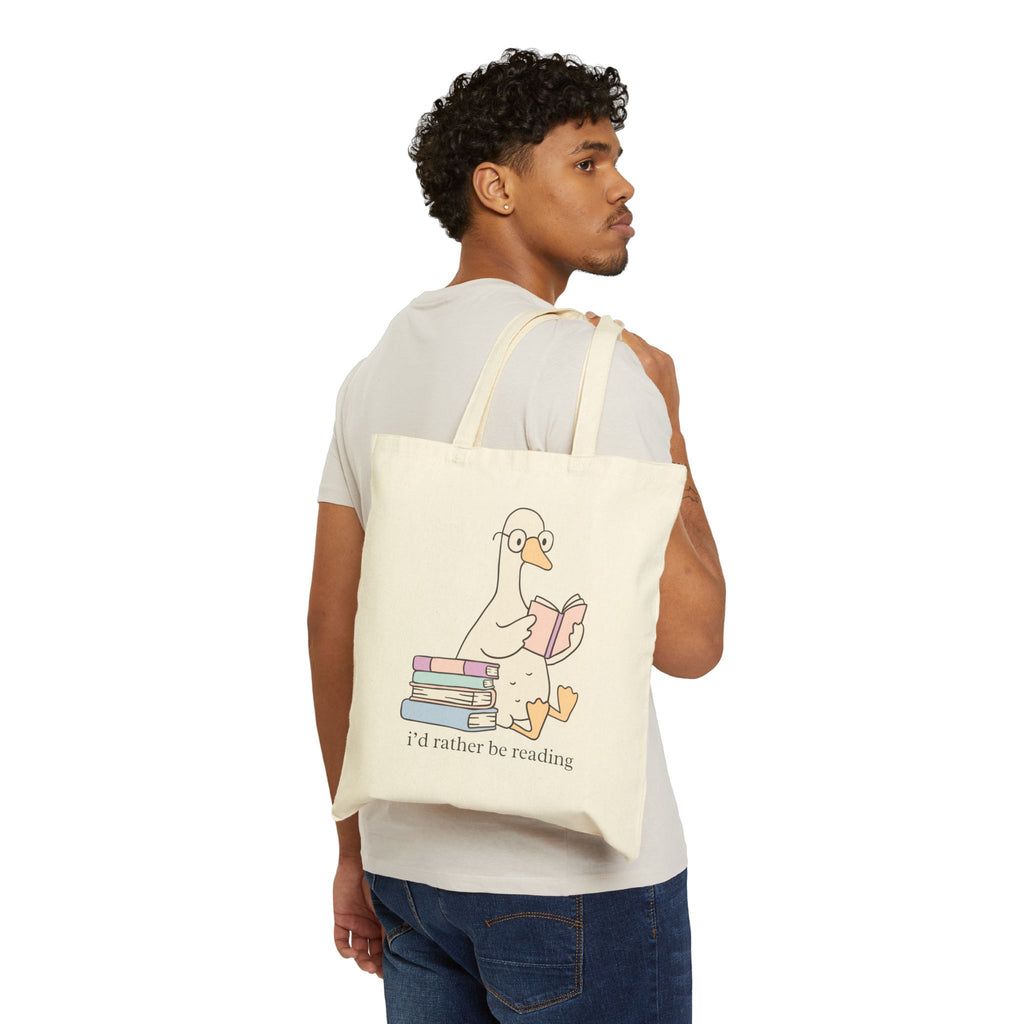 Tote Bag — Cute Reading Duck "I'd Rather Be Reading" Canvas Book Tote