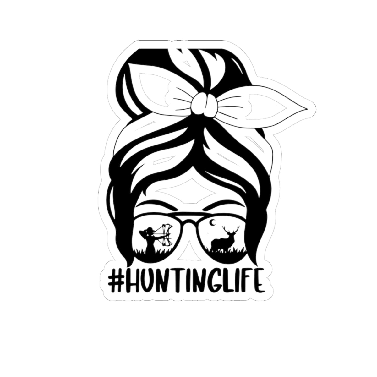 Hunting Life Kiss-Cut Sticker — Mom Bun Sunglasses Deer & Turkey Decal
