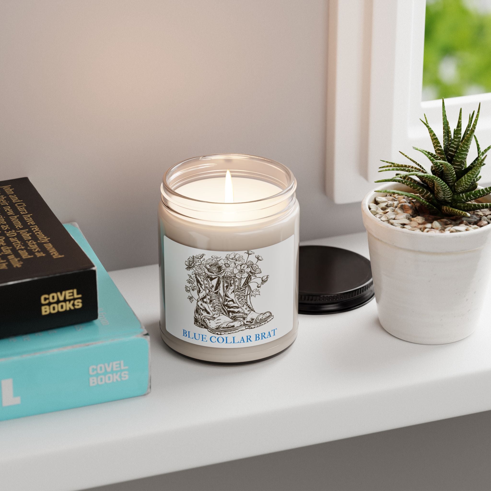 Blue Collar Brat Soy Candle — 9oz Scented Jar (Boots & Wildflower Design)