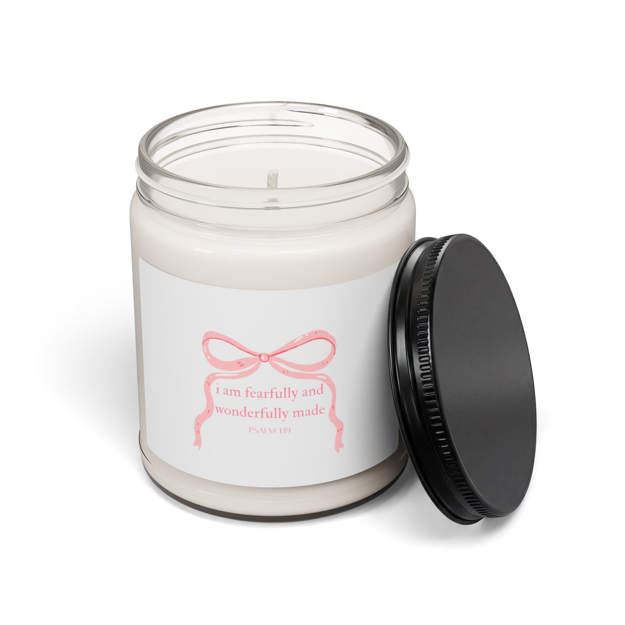 Inspirational Soy Candle 9oz — "Fearfully and Wonderfully Made" Pink Ribbon