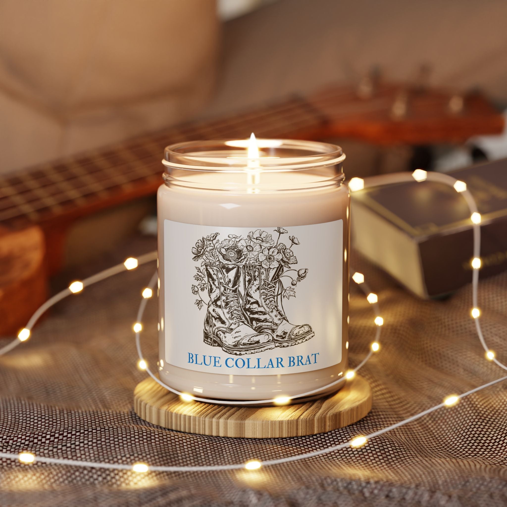Blue Collar Brat Soy Candle — 9oz Scented Jar (Boots & Wildflower Design)