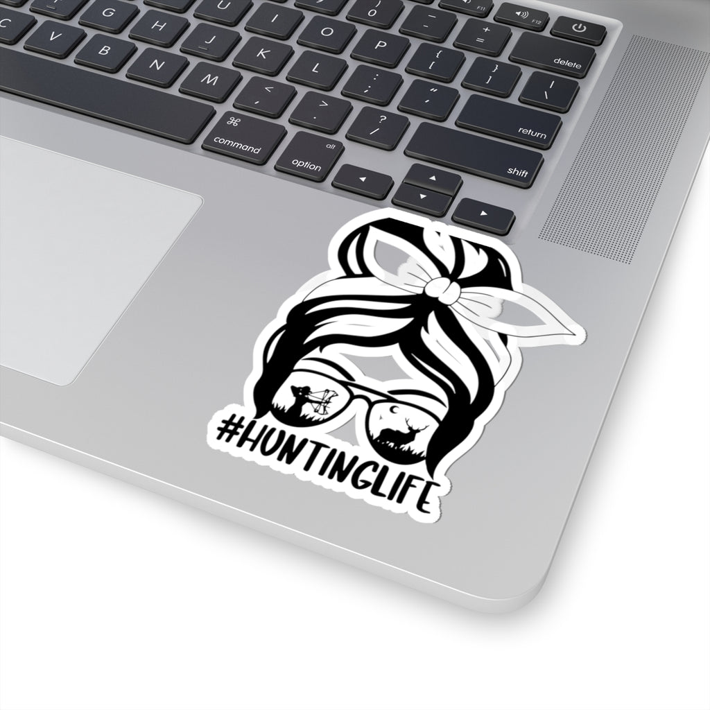 Hunting Life Kiss-Cut Sticker — Mom Bun Sunglasses Deer & Turkey Decal