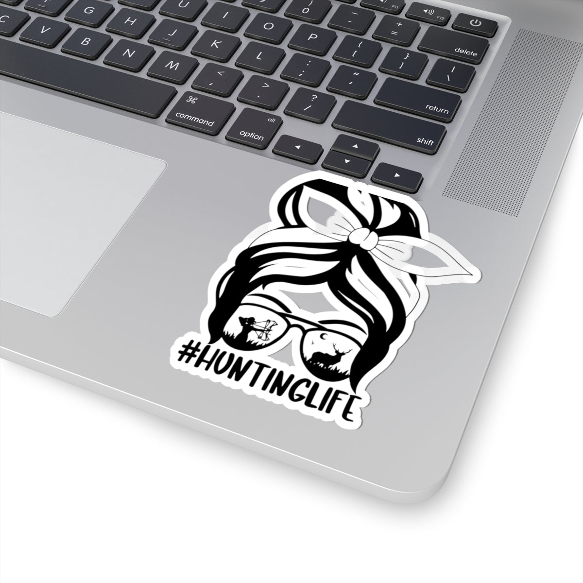Hunting Life Kiss-Cut Sticker — Mom Bun Sunglasses Deer & Turkey Decal