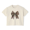 Camo Bow Women's Boxy Tee — Trendy Camouflage Bow Graphic Crop T-Shirt