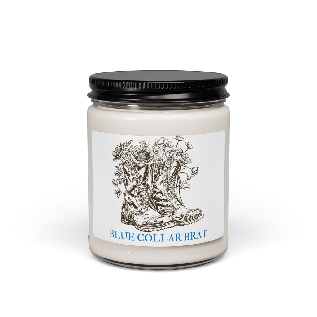 Blue Collar Brat Soy Candle — 9oz Scented Jar (Boots & Wildflower Design)