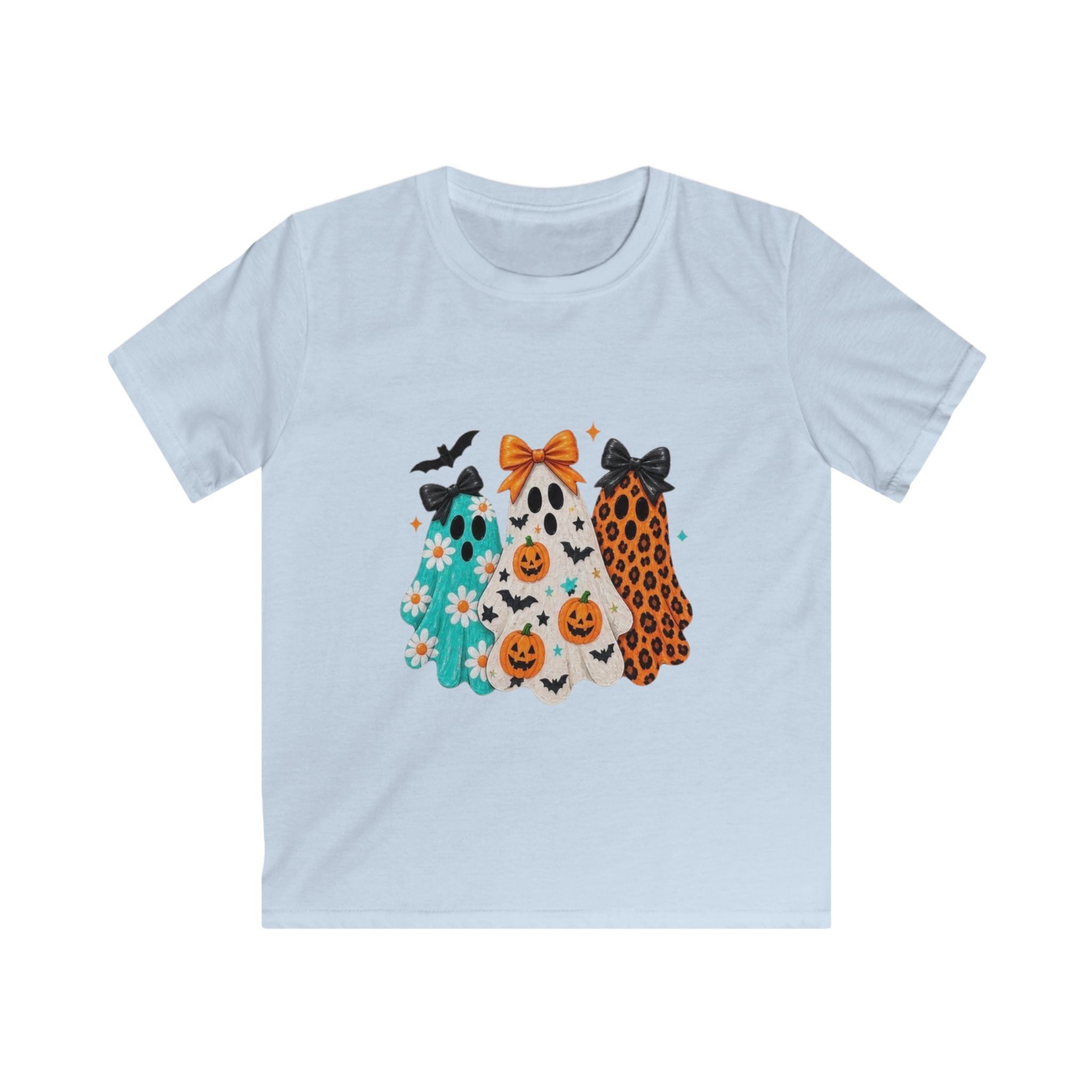 Kids Halloween Ghost Tee — Cute Floral & Leopard Ghosts with Pumpkins