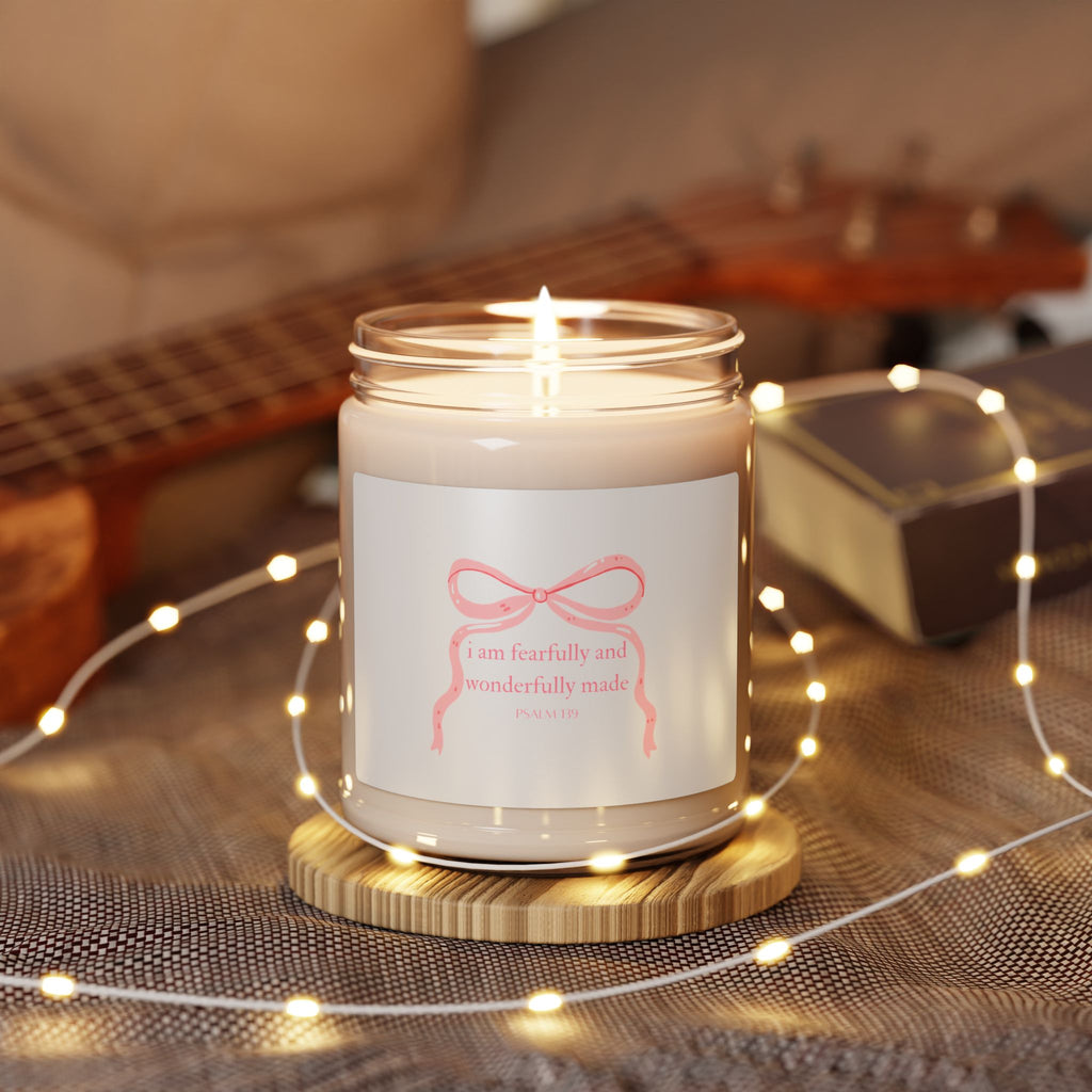 Inspirational Soy Candle 9oz — "Fearfully and Wonderfully Made" Pink Ribbon