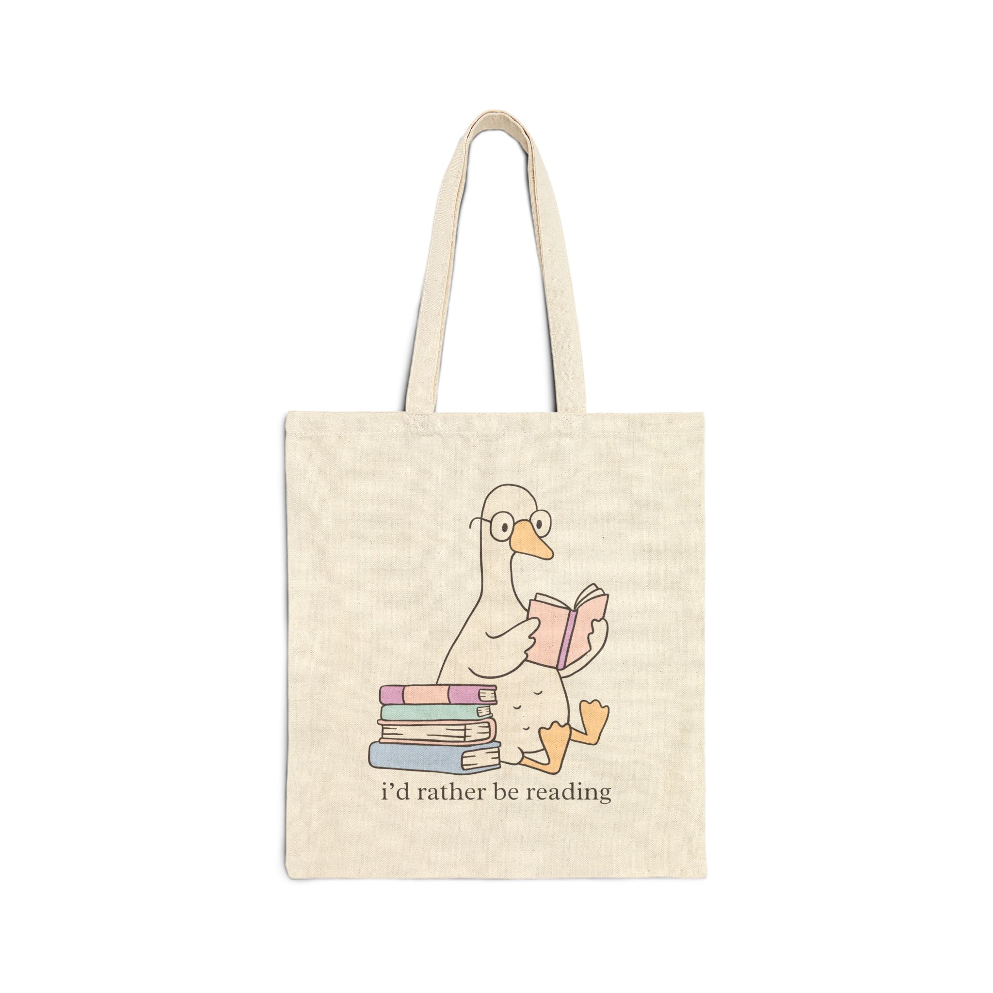 Tote Bag — Cute Reading Duck "I'd Rather Be Reading" Canvas Book Tote