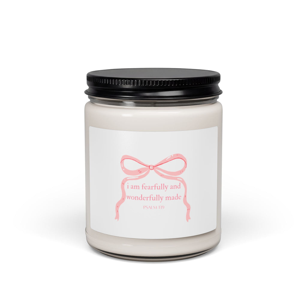 Inspirational Soy Candle 9oz — "Fearfully and Wonderfully Made" Pink Ribbon