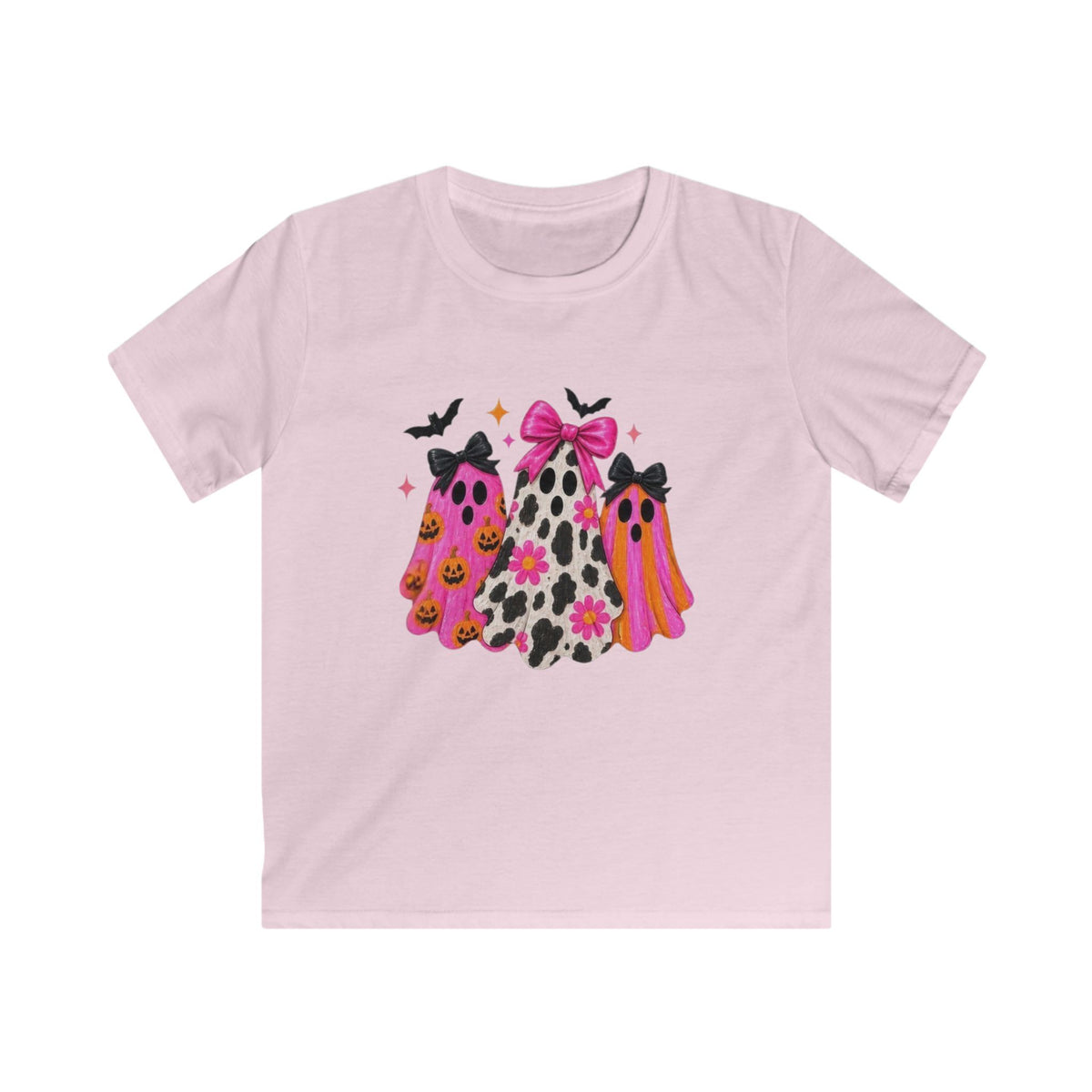 Kids Halloween Ghost Tee — Pink Bow Trio Trick-or-Treat Shirt