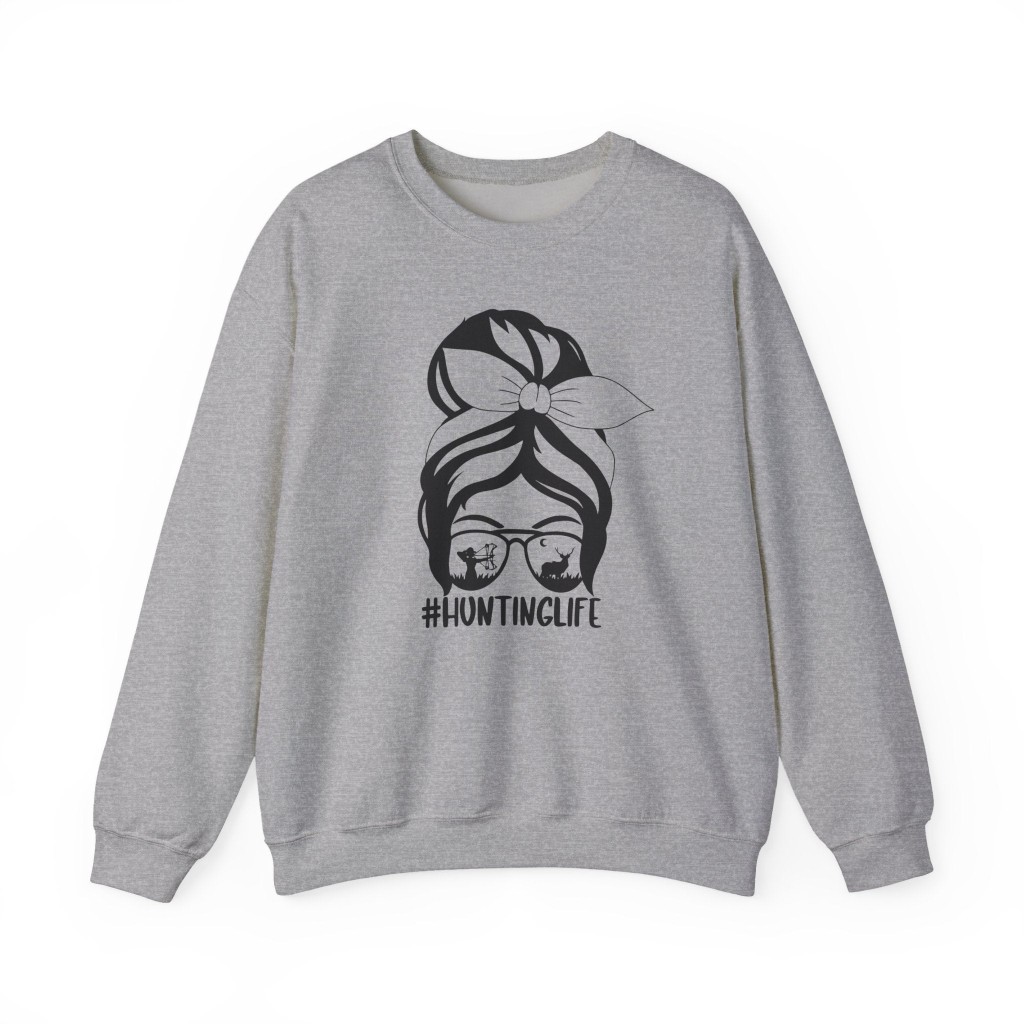 Hunting Life Graphic Sweatshirt – Messy Bun Bandana Ladies Crewneck
