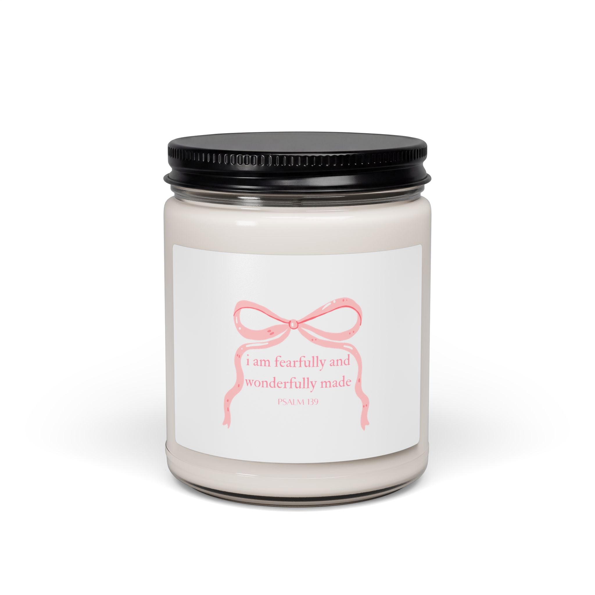 Inspirational Soy Candle 9oz — "Fearfully and Wonderfully Made" Pink Ribbon