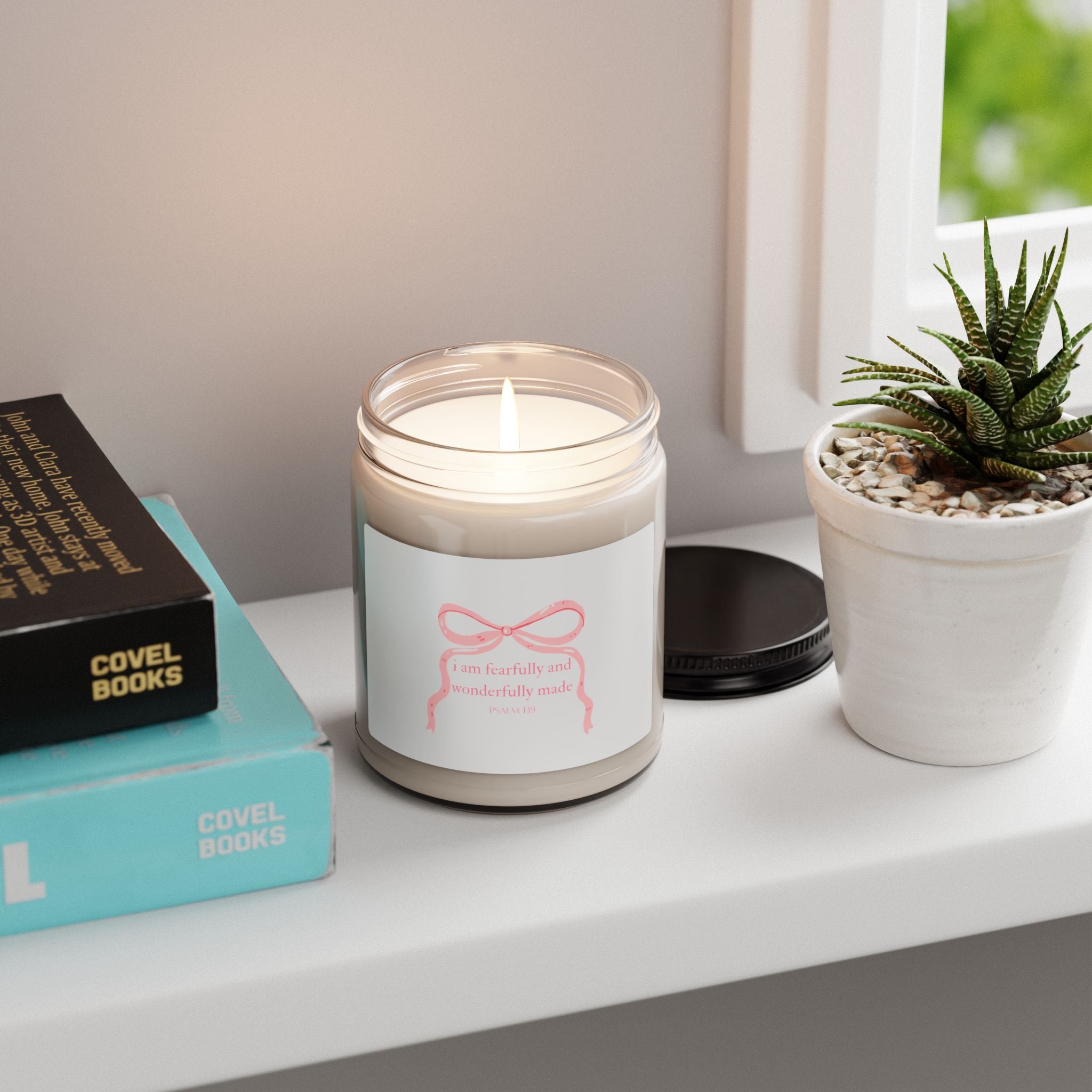 Inspirational Soy Candle 9oz — "Fearfully and Wonderfully Made" Pink Ribbon