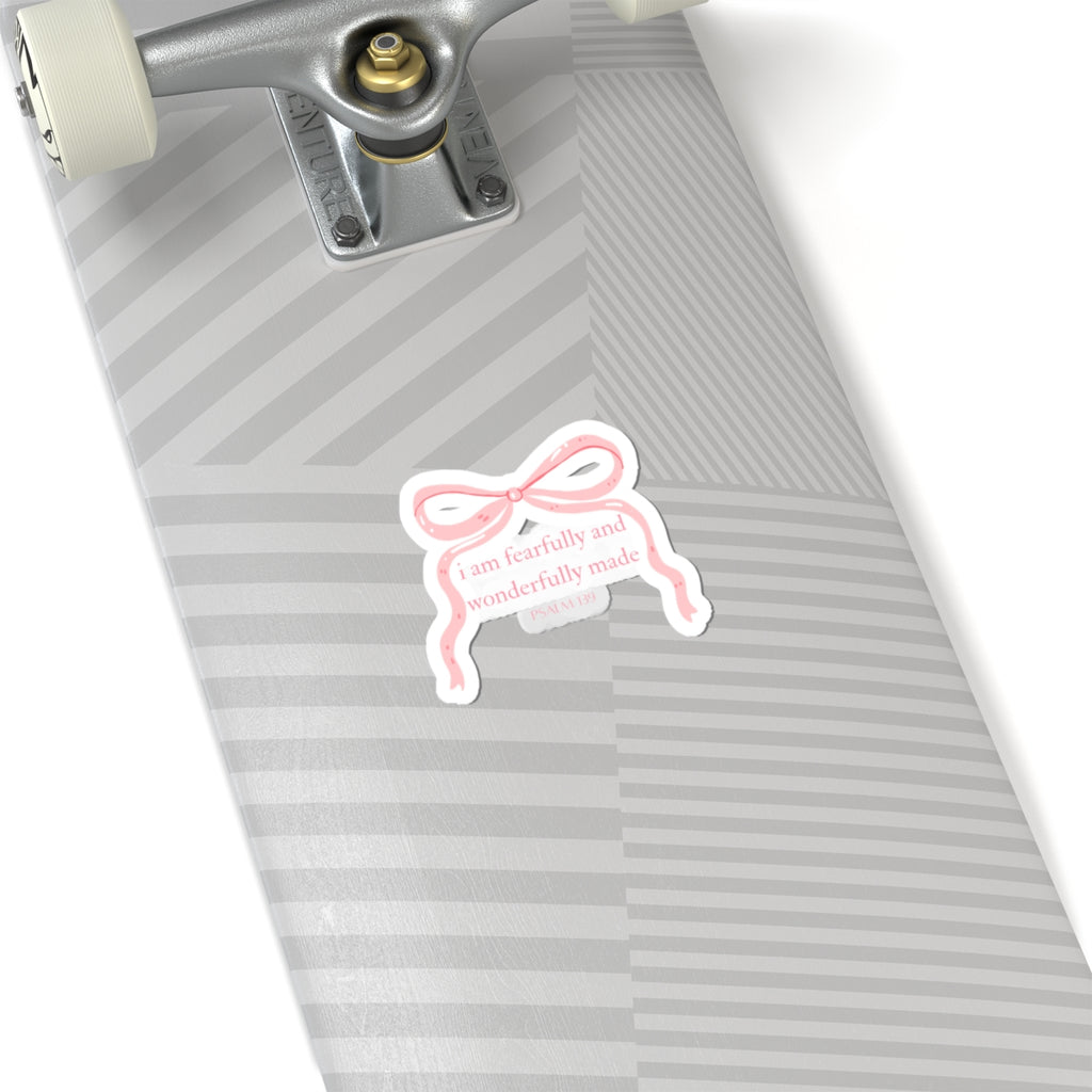 Faith-Based Pink Bow Sticker — "I Am Fearfully and Wonderfully Made" Kiss-Cut