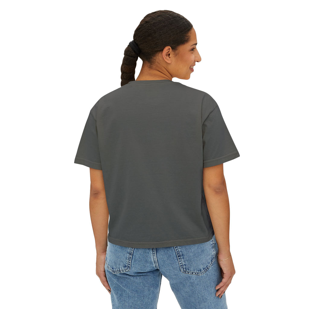 Camo Bow Women's Boxy Tee — Trendy Camouflage Bow Graphic Crop T-Shirt