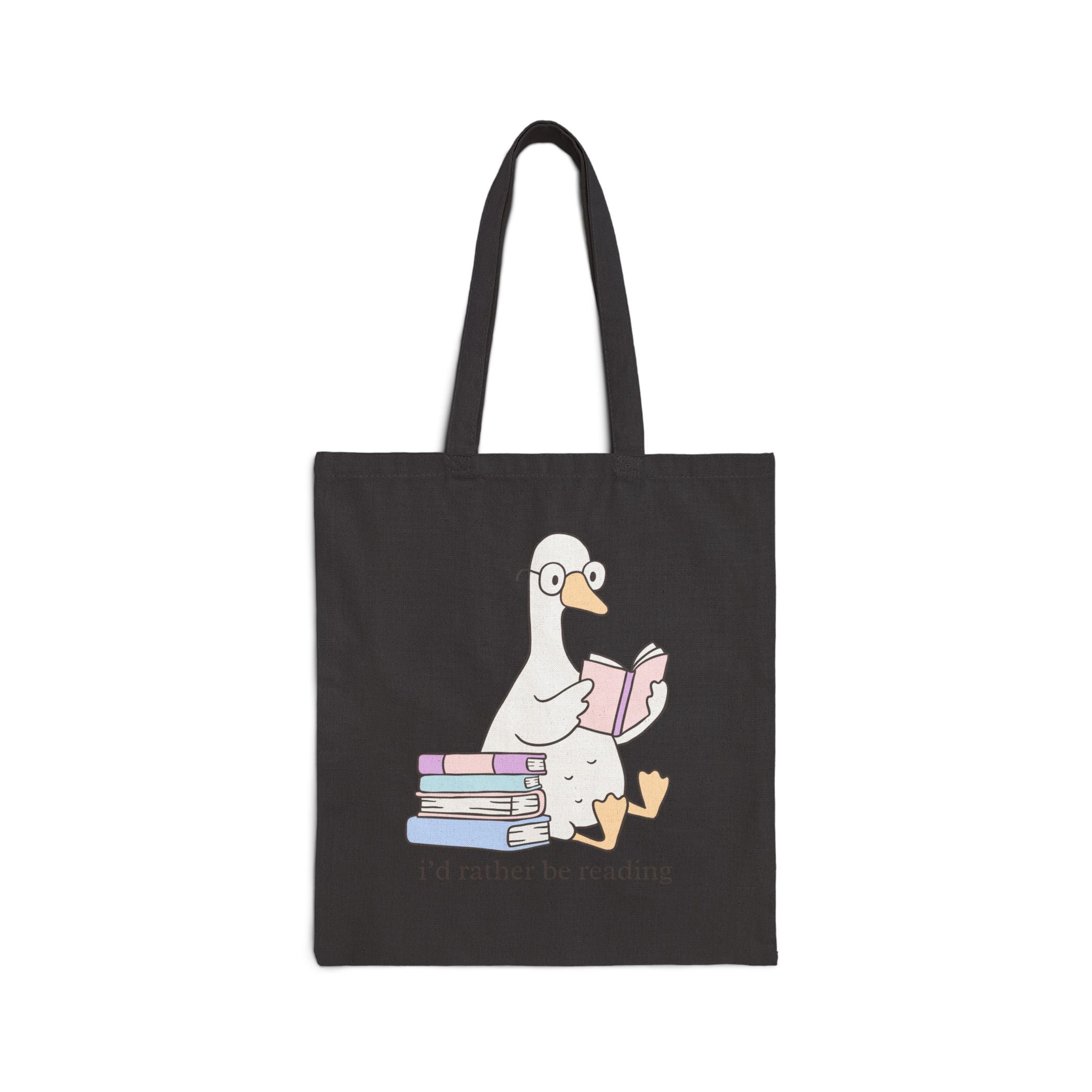 Tote Bag — Cute Reading Duck "I'd Rather Be Reading" Canvas Book Tote